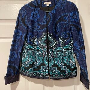 Coldwater Creek Blue and Green Blazer with Ornate Design